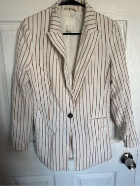 H&M White Blazer with Tan Stripes